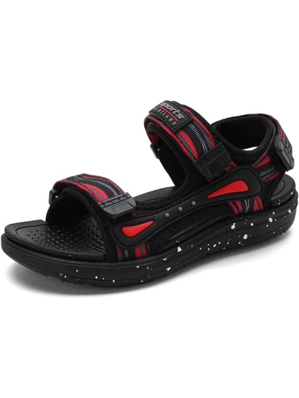 〽️ Kids Boys Black/Red Leather Rubber Sole Beach Outdoor Open Toe Sport Sandals
